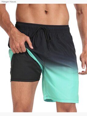 Mens Swim Trunks with Compression Liner Quick Dry 2 in 1 Shorts with Pockets